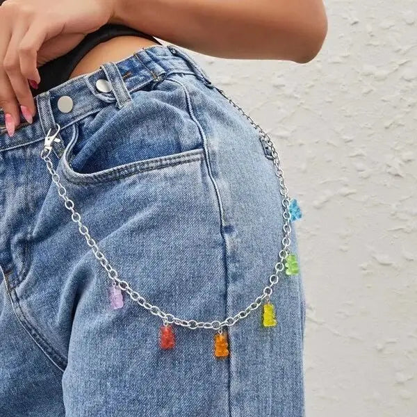 Bohemian Rainbow Resin Chain Keychains Men Women Hip Hop Waist Chain Multicolor Acrylic Flower Pants Trousers Chain Punk Jewelry