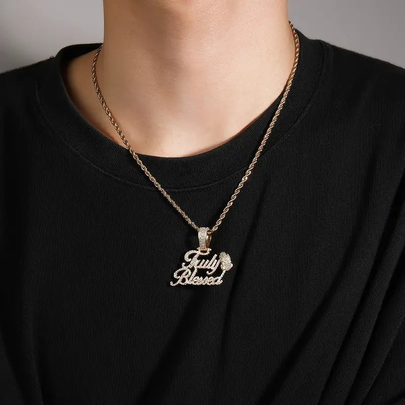 Hip Hop 5A+ CZ Stone Paved Bling Ice Out Praying Hand Letters Pendants Necklaces for Men Rapper Jewelry Gold Silver Color