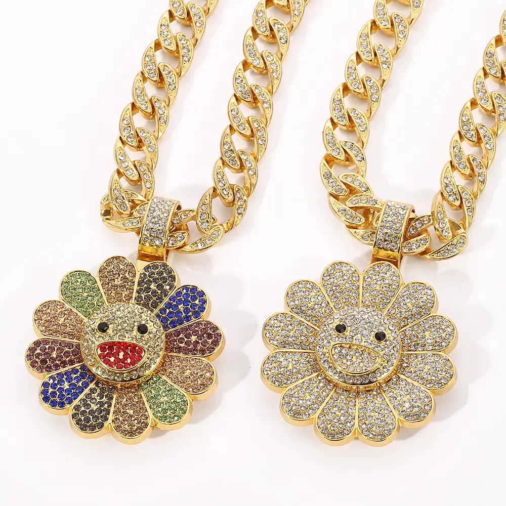 hip-hop style rotating village-style Takahashi Sunflower pendant trendy brand personalized copper-set zirconia pendant necklace