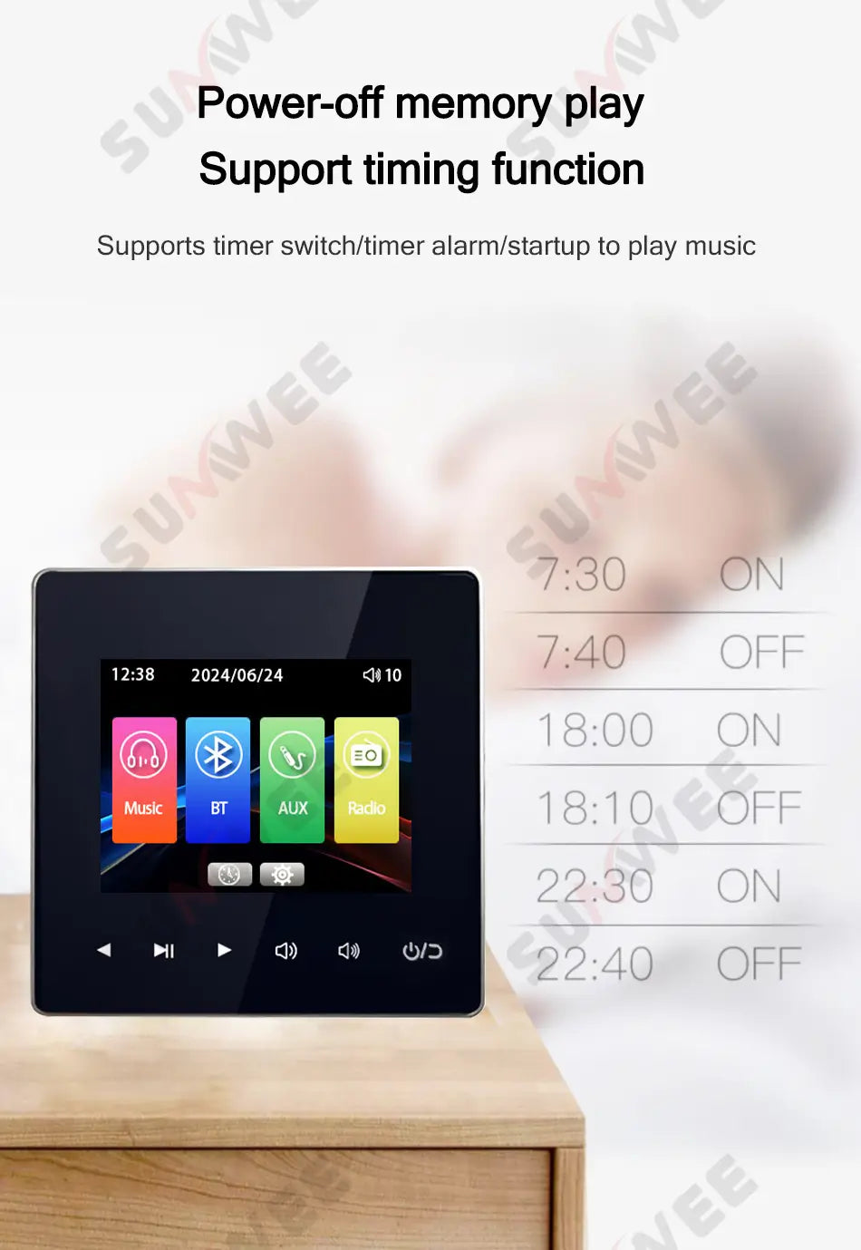 Home audio Wall music panel hotel 86 amplificador Bluetooths wall amplifier AUX TF player FM radio sound ceiling speaker system