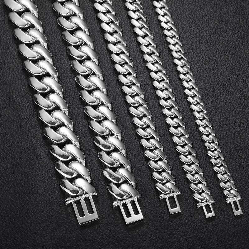 12-20mm wide Hip Hop Bling Iced Out Round Cuban Miami Link Chain Necklaces for Men Rapper Jewelry Gold Silver Color