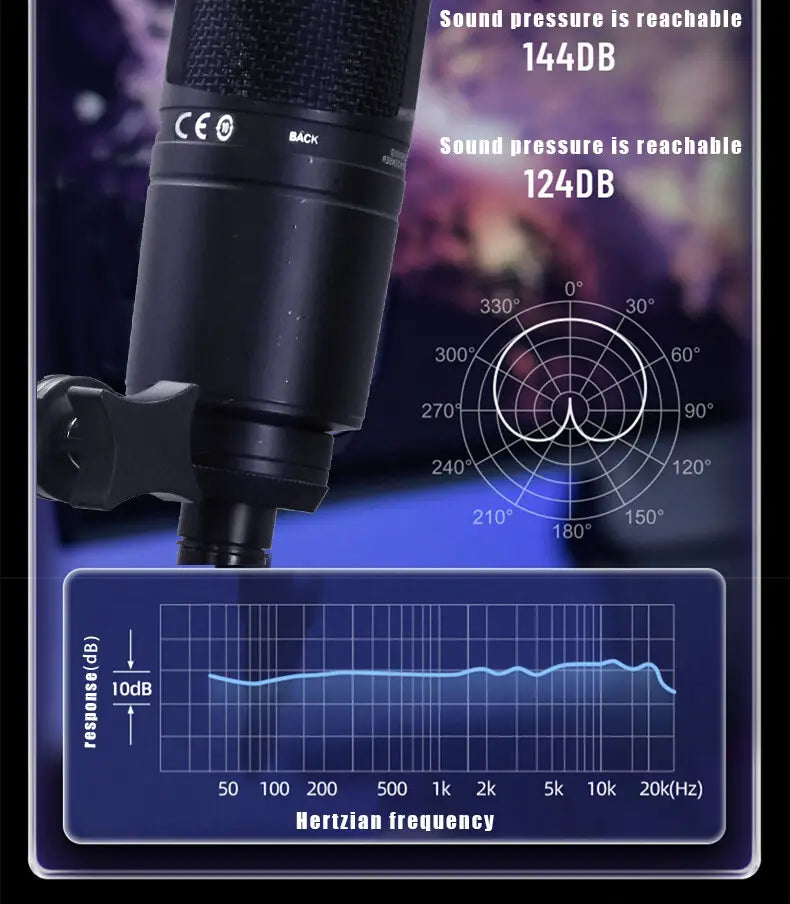 AT2020 Wired XLR Condenser Microphone Podcasting Desk Mic Stand Home Recording Studio For Singing Live Screaming