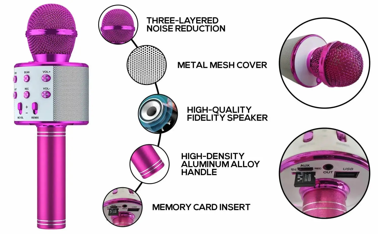 Wireless Bluetooth Karaoke Microphone Speaker 5 in 1 Handheld Rechargeable Microphone for Home Party Singing Meeting