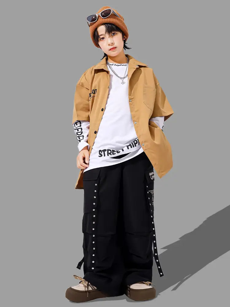 Kids Hiphop Dance Rapper Clothes Outfit Japanese Boys Hip-hop Style y2k Streetwear Accessories Child Fashion Performance Costume