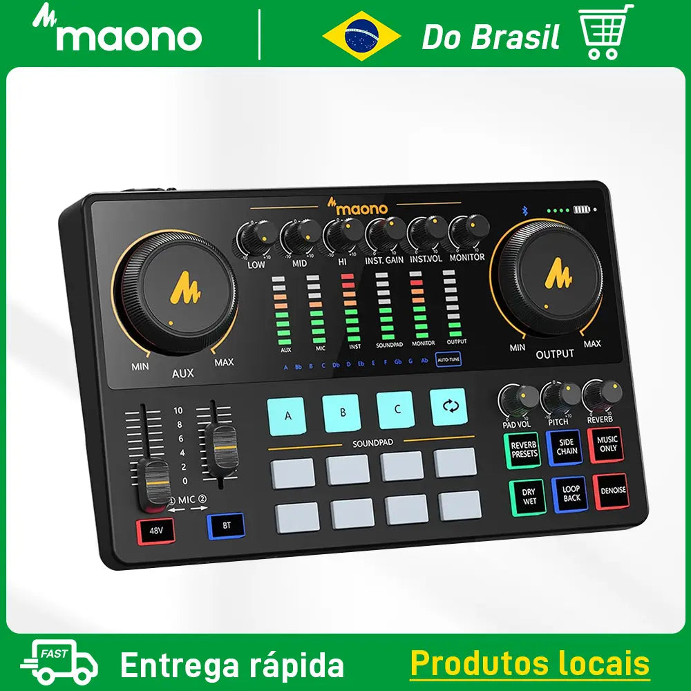 maono AME2 Audio Interface Sound Card DJ Mixer All in One Portable Podcast Studio for Recording,Live Streaming,Youtube,Guitar,PC