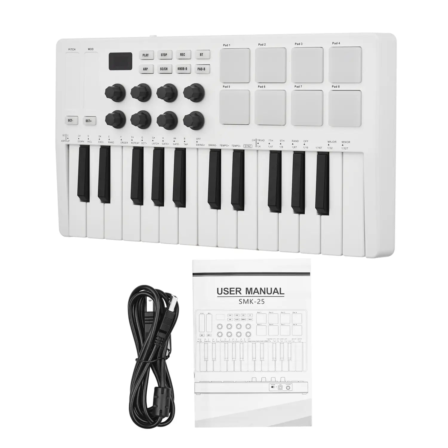 M-VAVE SMK-25 25-Key MIDI Keyboard Controller 8 RGB Backlit Drum Pads Beats Maker Music Keyboard Strike Pad for Music Production