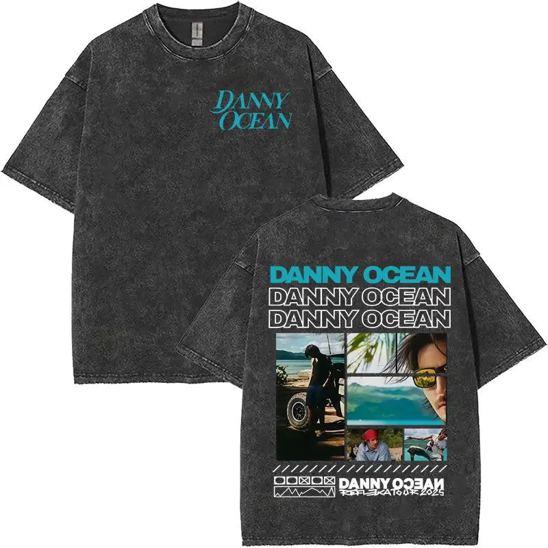 Rapper Danny Ocean Harajuku Letters Print Merch Vintage Washed T-Shirt Mens Hip Hop Crewneck Casual Y2K Tshirts Unisex Teenagers