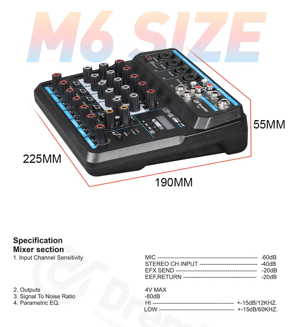 M4 M6 Aduio Mixer DJ Console with Bluetooth Sound Card for PC Recording Karaoke Microphone Instrument Mixing Audio Interface
