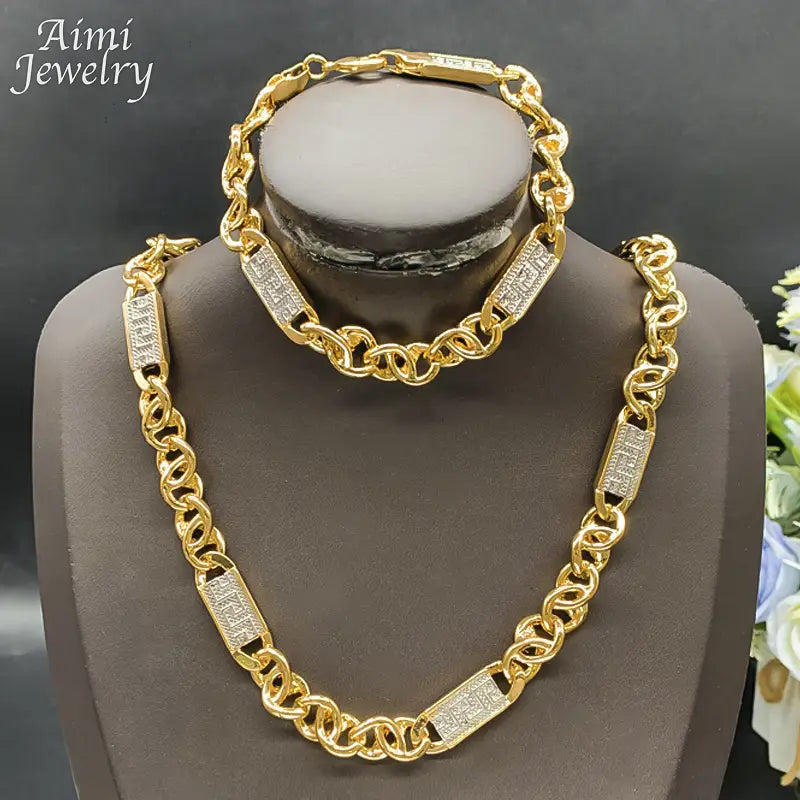 Hip Hop Trendy African Jewelry Set for Men Women Chunky Necklace Bracelet Gold Plated Fashion Jewellery for Party Daily Gifts