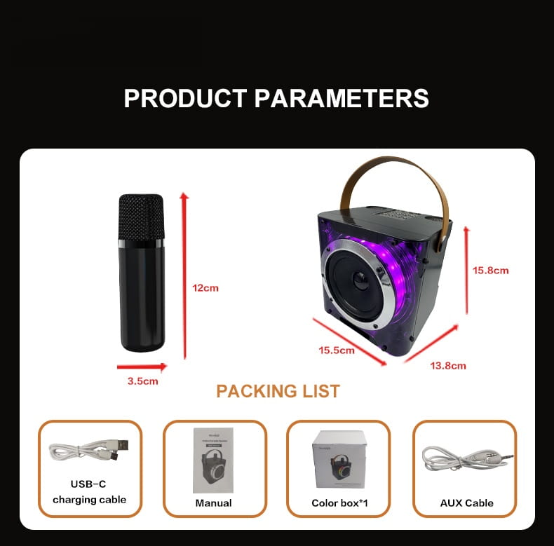 Karaoke Machine with 2 Wireless Microphone Portable Karaoke Speaker with PA System LED Light AUX USB TF Card for Home Party