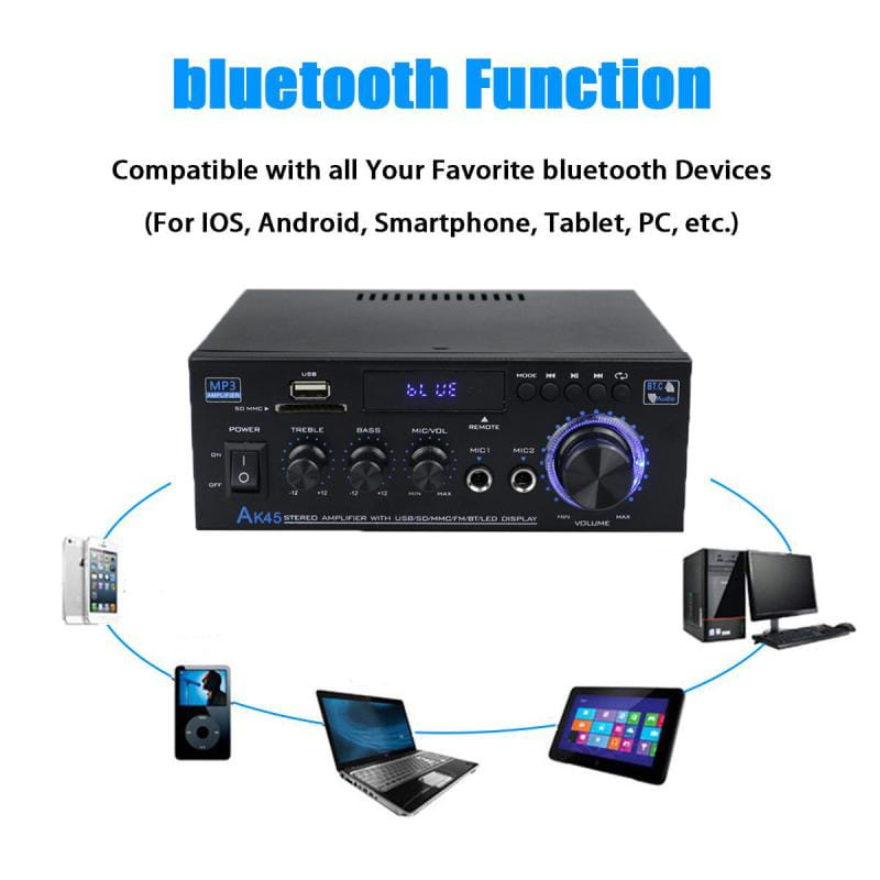 HiFi Digital Amplifier AK45 Bluetooth Amplify MP3 Channel 2.0 Surround Sound Amplifiers Support 90V-240V for Home Car MAX 350W*2