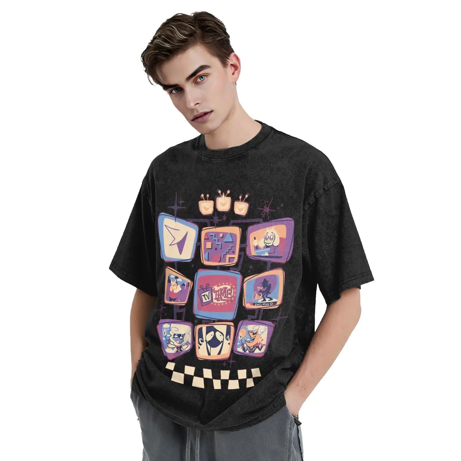 It’s TV Time! T Shirts Hip Hop Washed Oversize T-Shirt Tenna Deltarune Novelty for Men Women Tops Streetwear Summer Tops Tees