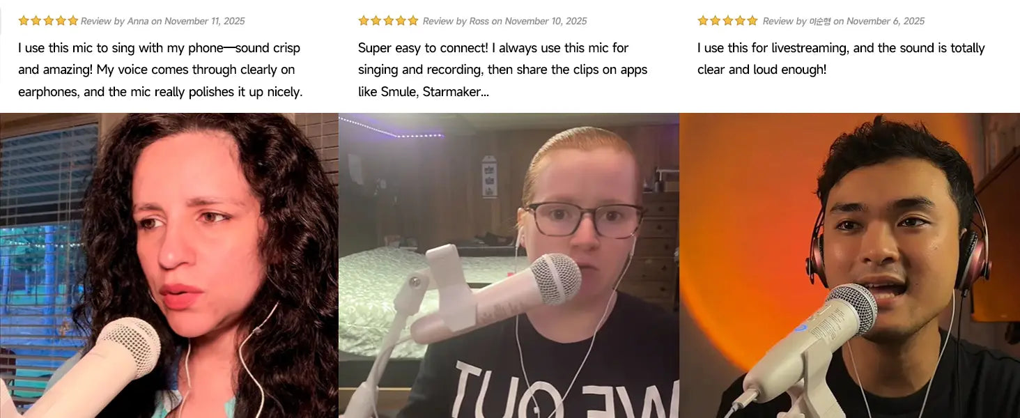 Sing & Record microphone with Earphone Feedback karaoke Mic Works with Spotify Smule YouTube,Apple Music TJ karaoke,Stingray
