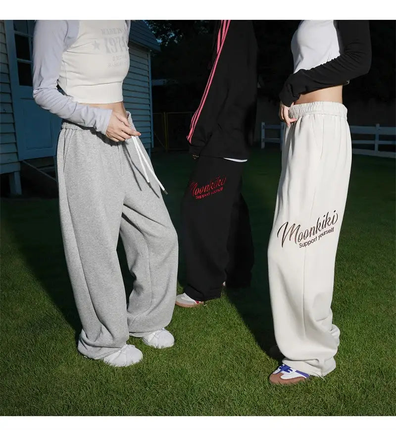 Men’s Hip Hop Fashion Letter Printed Wide Leg Pants 2025 Y2K Streetwear Baggy Straight Pantalones Hombre New Gym Sports Trousers