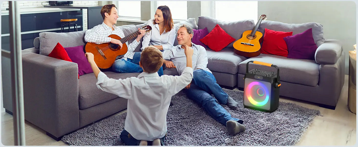 Karaoke Machine with 2 Wireless Microphones Portable Speaker with LED Lights for Kids and Adults Supports Bluetooth/USB/TF/AUX