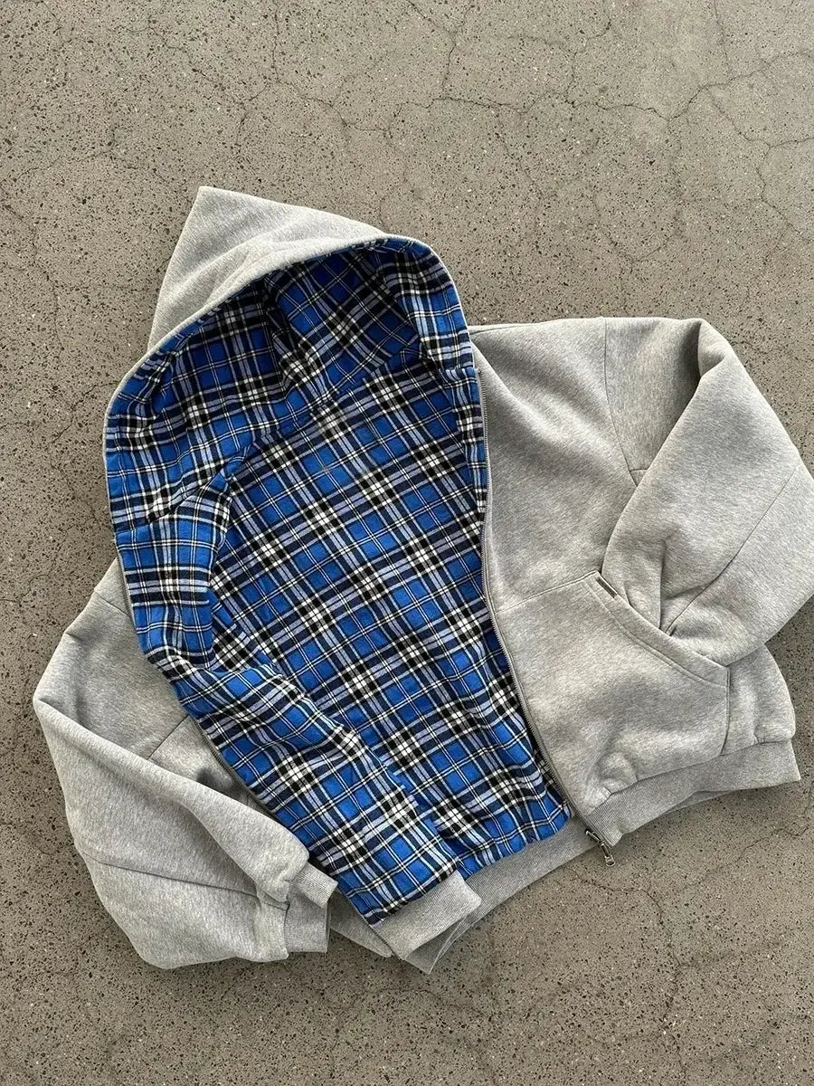 Korean Fashion Retro Plaid Double-Sided Black Minimalist Sweatshirt Men’s Y2K New Harajuku Hip-Hop Gothic Couple Street Wear
