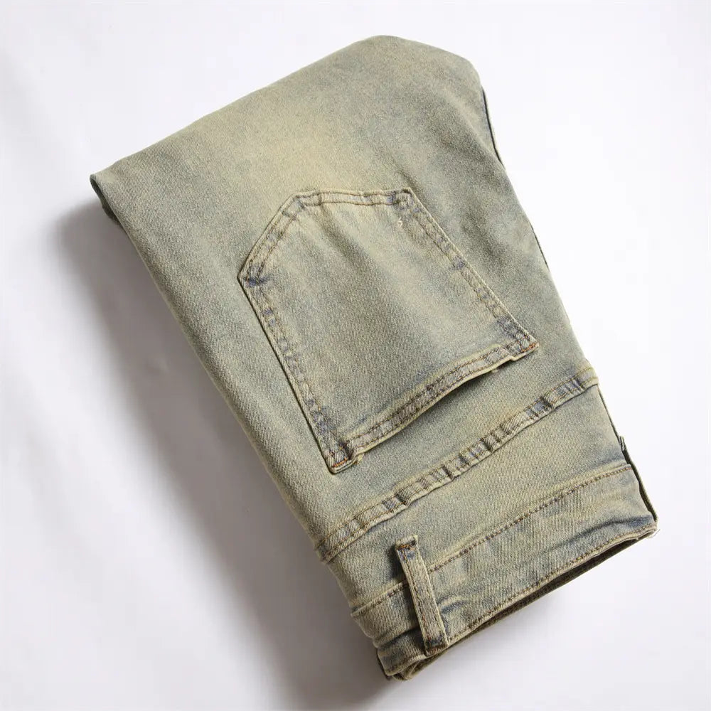 Streetwear Retro Style Men Ripped Spliced Slim Jeans Trousers Hip hop Holes Stylish Denim Pants For Male