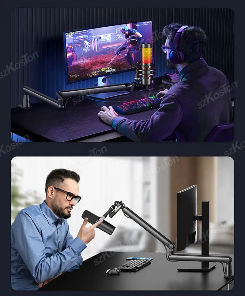 Professional Studio Low Profile Mic Arm with Extended Riser Cable Management Adjustable Microphone Stand for SM7B MV7 AM8 K688