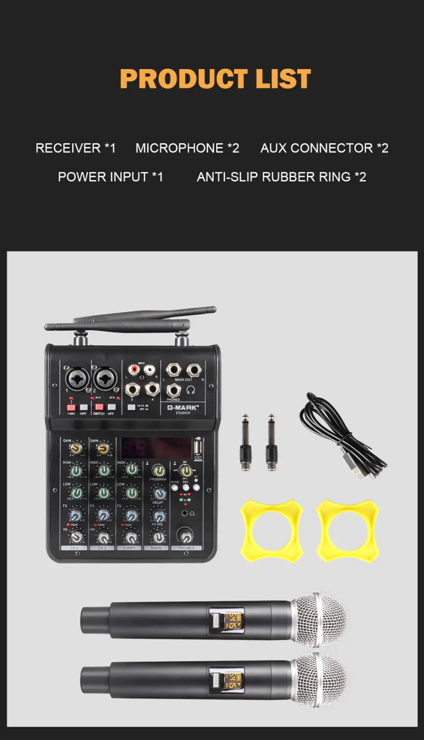 Audio Sound Mixer With Microphone G-MARK Studio 6 Bluetooth Portable DJ Console + 48V USB Interface Mixing Boards For Live