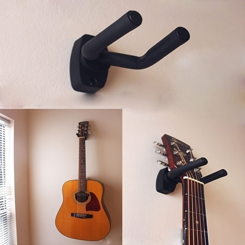 2-Pack Black Guitar Wall Mount Space-Saving Double Guitar Stand Easy-To-Install Wall Organizer Suitable for Acoustic and Electric Guitars