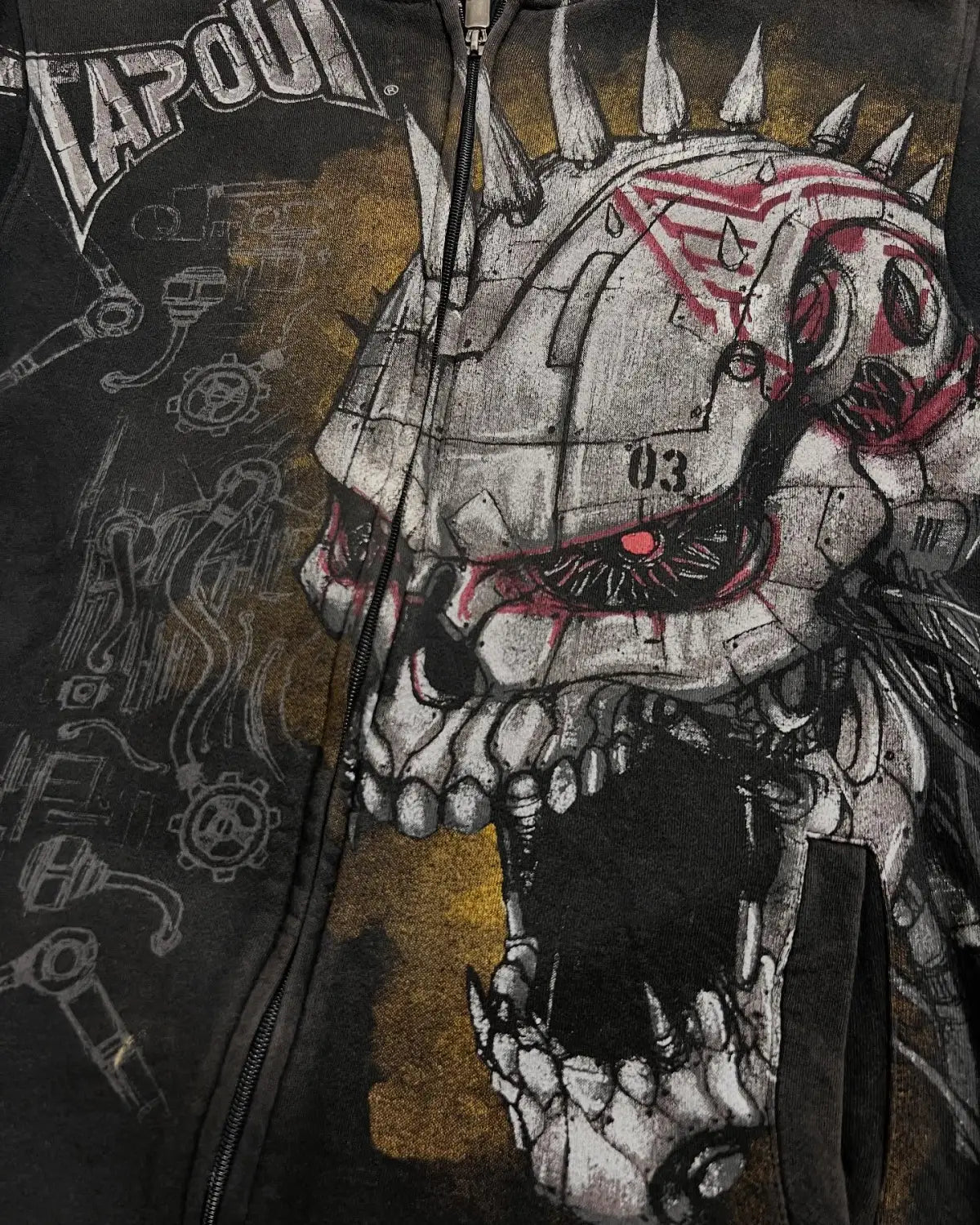 Hip Hop Tapout Zipper Hoodies Mechanical Skull Pattern Jacket Streetwear Men Women Clothes Y2k Sweatshirt Oversized Hoodie