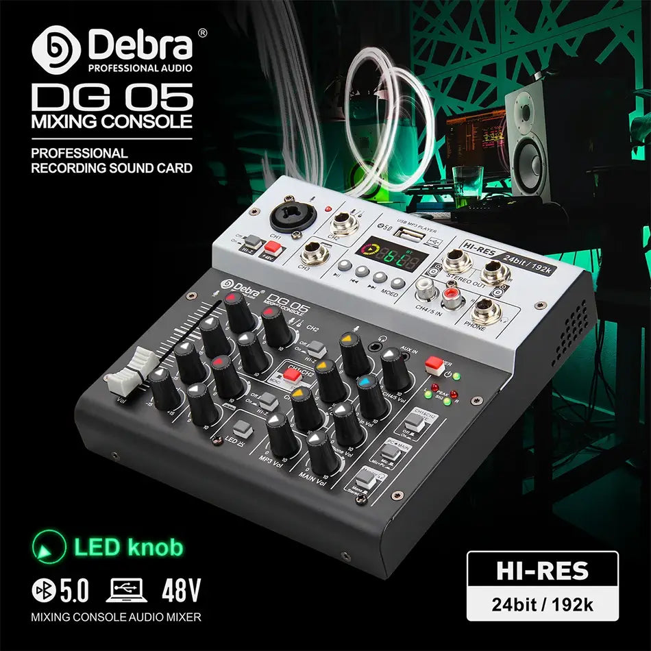 Debra Professional 24bit 192K USB Studio Recording Audio Interface DJ Console Noise Cancelling Function for Sound Card Mixer