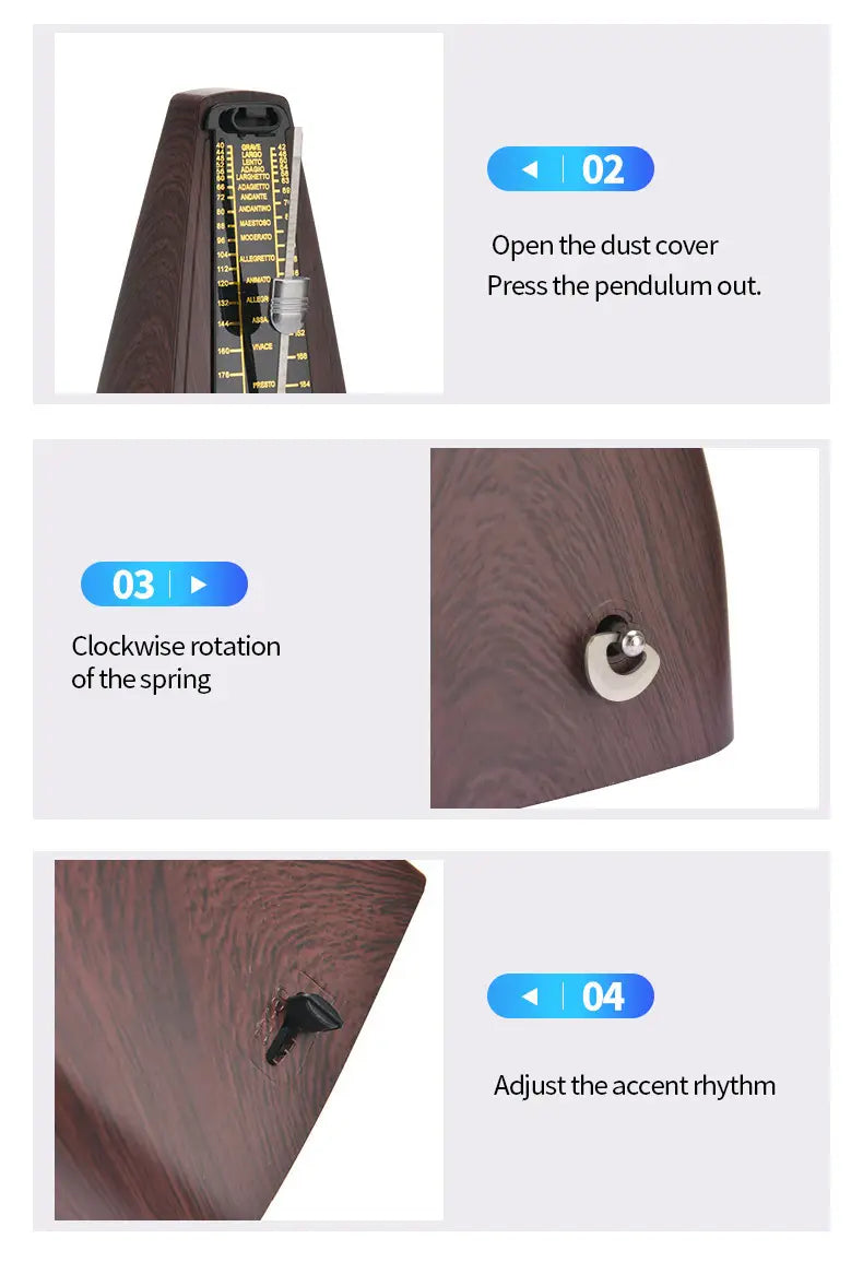 Mechanical Metronomes for Piano Guitar Violin Bass Drum and Other Musical Instruments Loud Sound High Precision(Wood Grain)