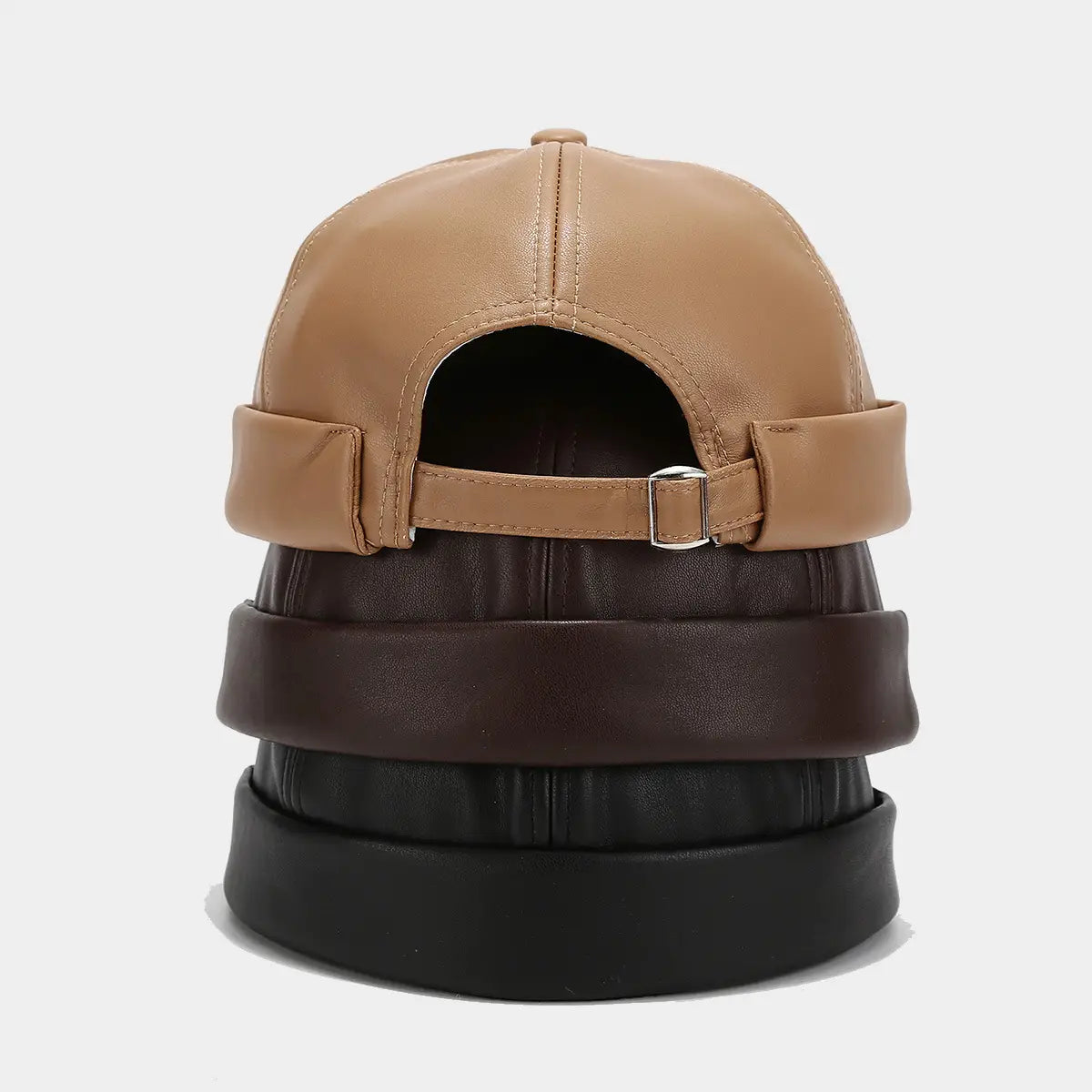 New PU Leather Landlord Hat Streetwear Melon Skin Hat Retro Unisex Hip Hop Cap Autumn Men Women Adjustable Brimless Docker Hat