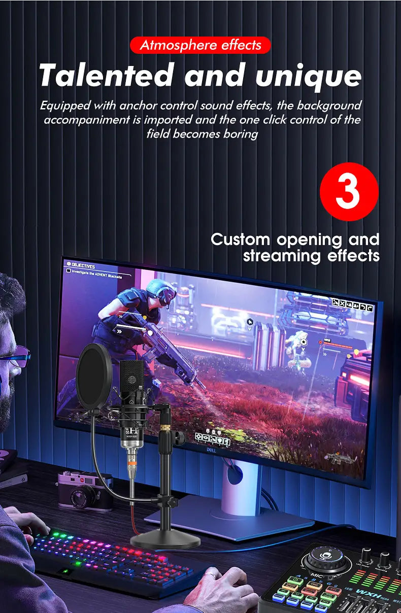 DJ20 Sound Card Kits Studio Record Professional Mixer Singing 48V Microphone BM800 for Karaoke Podcast Recording Live Streaming