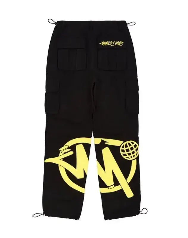 Retro American Hip Hop Wide Leg Pants with Pocket Print Casual Loose Workwear Trousers for Men Dance Scene Comfortable Fit