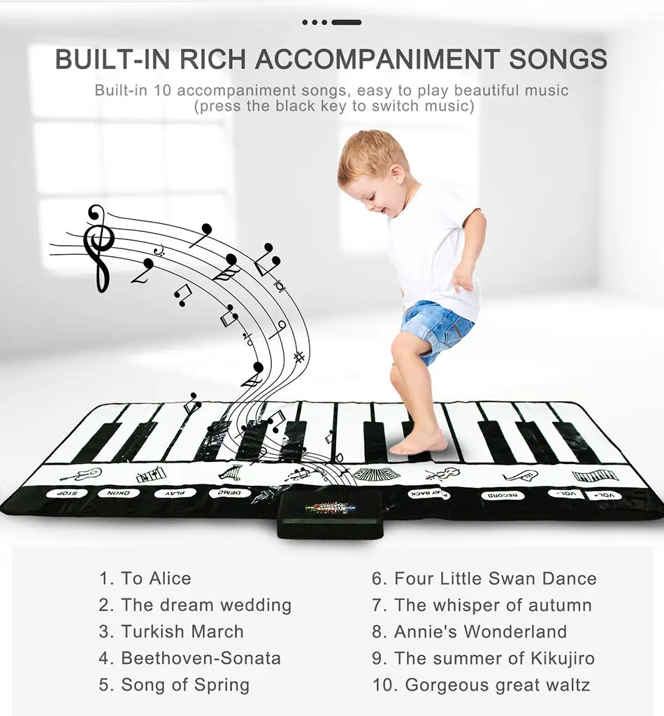180x72cm Children Musical Toys Play Piano Keyboard Mat Music Instrument Game Carpet Multifunction Educational Toys For Kids Gift