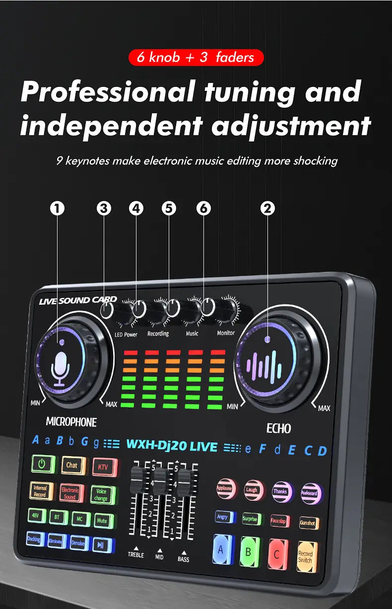 DJ20 Sound Card Kits Studio Record Professional Mixer Singing 48V Microphone BM800 for Karaoke Podcast Recording Live Streaming
