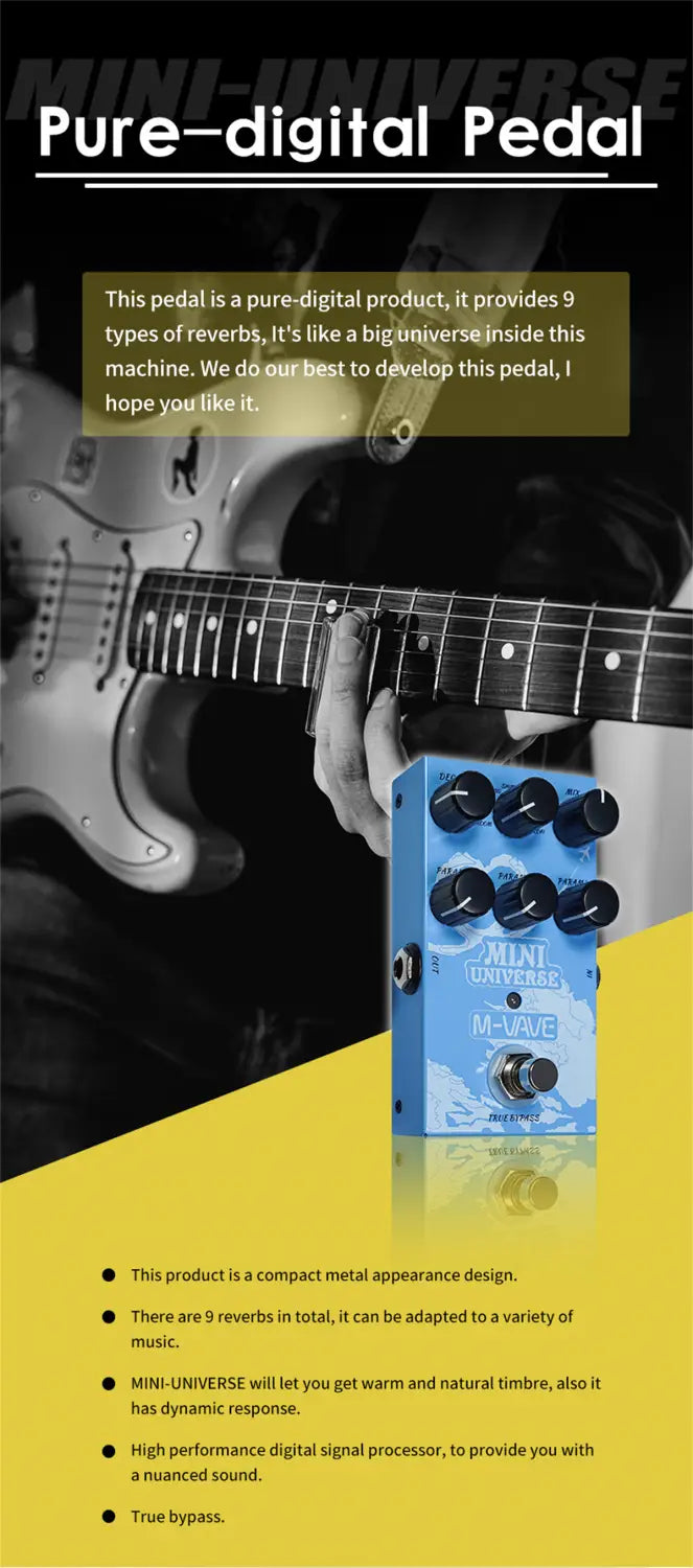 M-VAVE Guitar Effect Pedal Mini Universe Digital Reverb Pedal 9 Reverb Effects Room/Shimmer/Lofi/Spring Reveb Effect Pedals