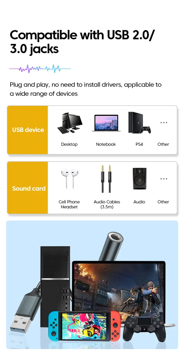 Olaf USB to 3.5mm Audio Jack Adapter USB to 3.5mm Headset/Microphone USB to 3.5 Jack Adapter External Stereo Sound Card For PC