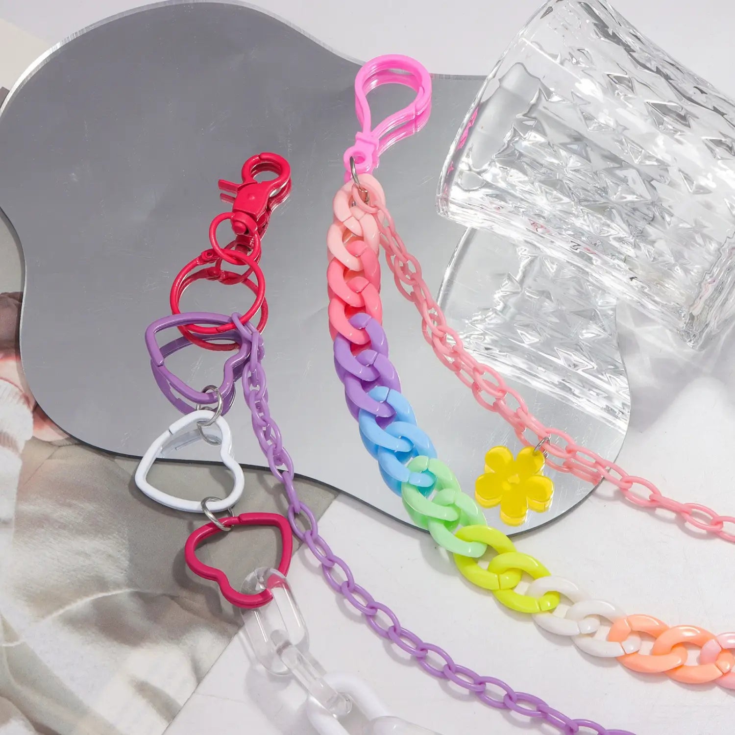 Bohemian Rainbow Resin Chain Keychains Men Women Hip Hop Waist Chain Multicolor Acrylic Flower Pants Trousers Chain Punk Jewelry