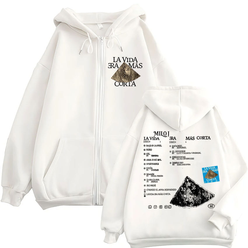 Rapper Milo J La Vida Era Mas Corta Album Zipper Hoodies Men Women Clothing Fashion Hip Hop Zip Up Hooded Sweatshirts Jackets