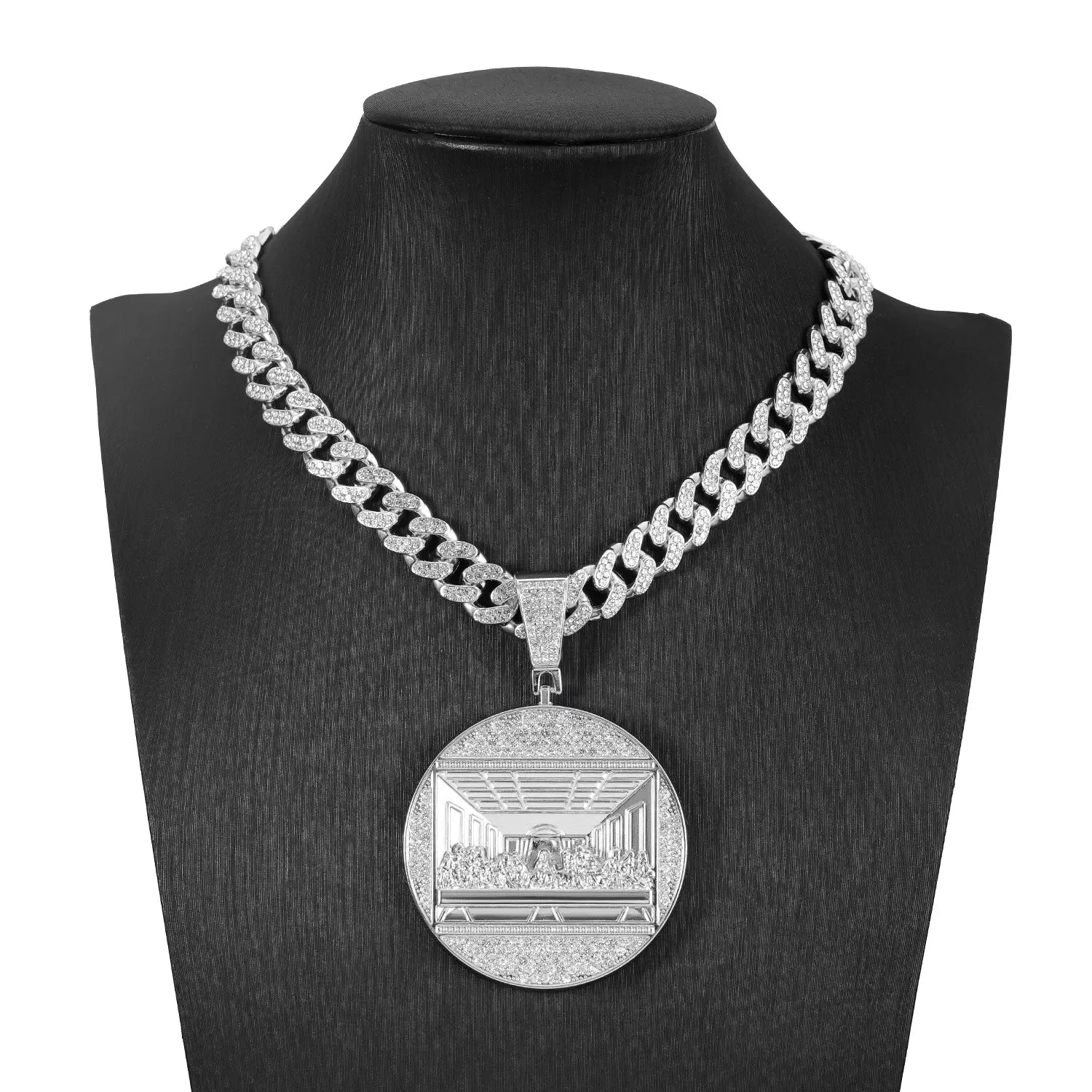 Hip Hop Last Supper Round Pendant Necklace Ice Crystal High Quality 13MM Cuban Chain Rap Jewelry Men and Women Gift