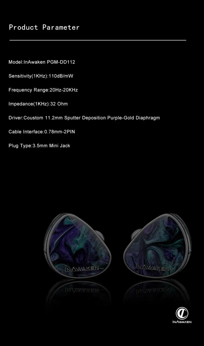 INAWAKEN DAWN Ms Purple-Gold Diaphragm Dynamic Driver IEM Headphones with OFC Shielded Cable for Audiophiles Musicians