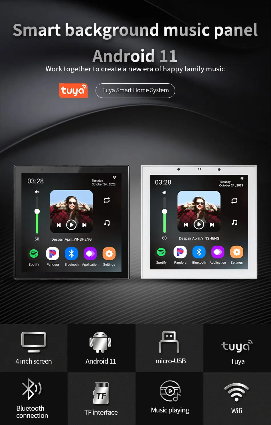 Smart Audio System TUYA Home Sound in Wall Amplifier Android 11 system WiFi Bluetooths Amp with Stereo Ceiling Speaker Kit Hotel