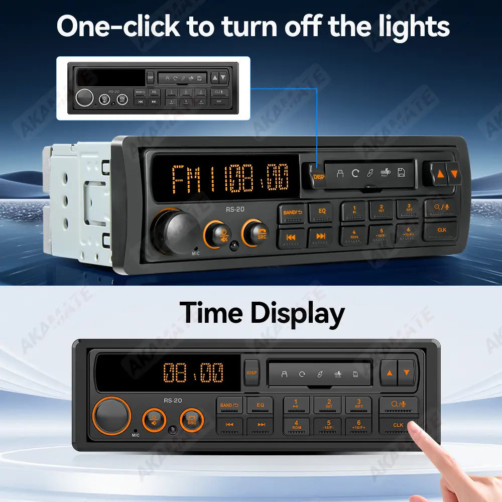 1 Din MP3 Retro Style Car Radio Bluetooth AUX FM AM RDS EQ QC3.0 Voice Control 12V Multimedia Stereo Head Unit USB TF Player