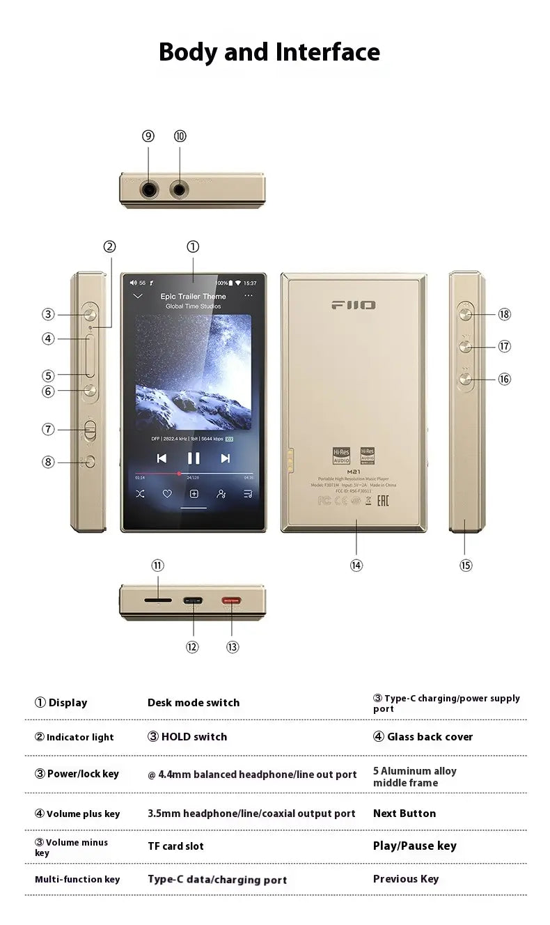 NEW Fiio M21 Portable MP3 Player Hi-Res HIFI High Sound Quality Music Player Long Battery Life support Bluetooth WiFi Customize