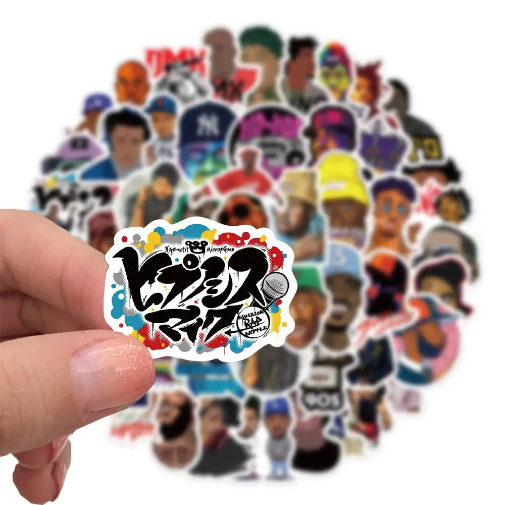 10/64PCS Hiphop Music Cool Rapper Stickers DIY Travel Luggage Phone Laptop Waterproof Classic Decal Rap Star Stickers