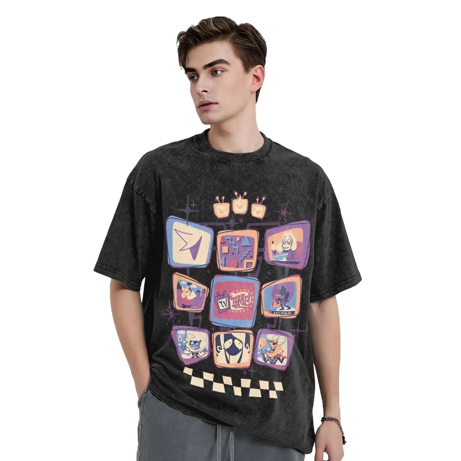 It’s TV Time! T Shirts Hip Hop Washed Oversize T-Shirt Tenna Deltarune Novelty for Men Women Tops Streetwear Summer Tops Tees