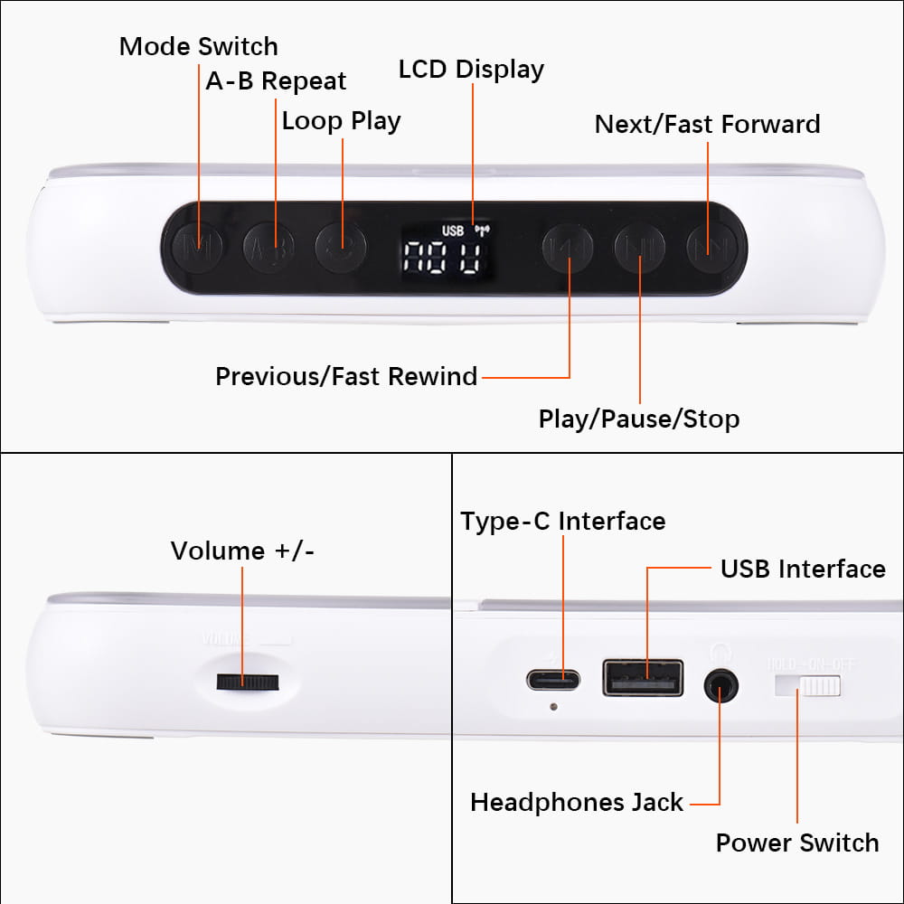 KC-918 CD Player Portable BT Music Player CD Runner Dustproof Cover 6 Modes A-B Repeat Timer Remote Control External Playback