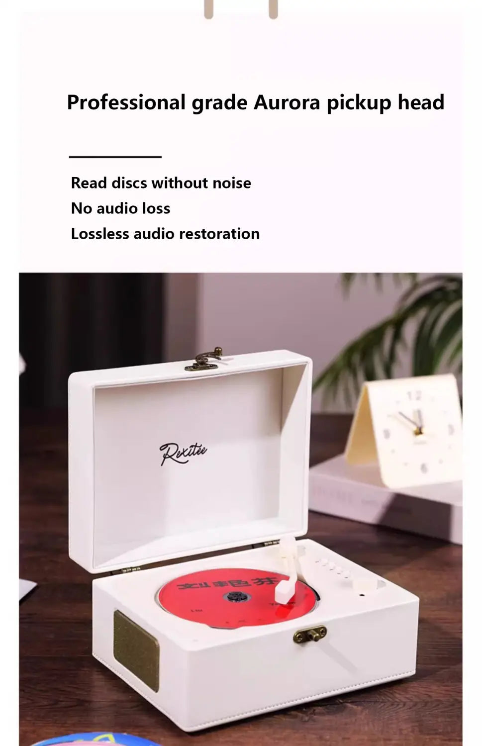 Vintage Leather CD Player Two-way Bluetooth 5.0 Built-in Speaker Portable Rechargeable CD Music Player USB Lossless Player