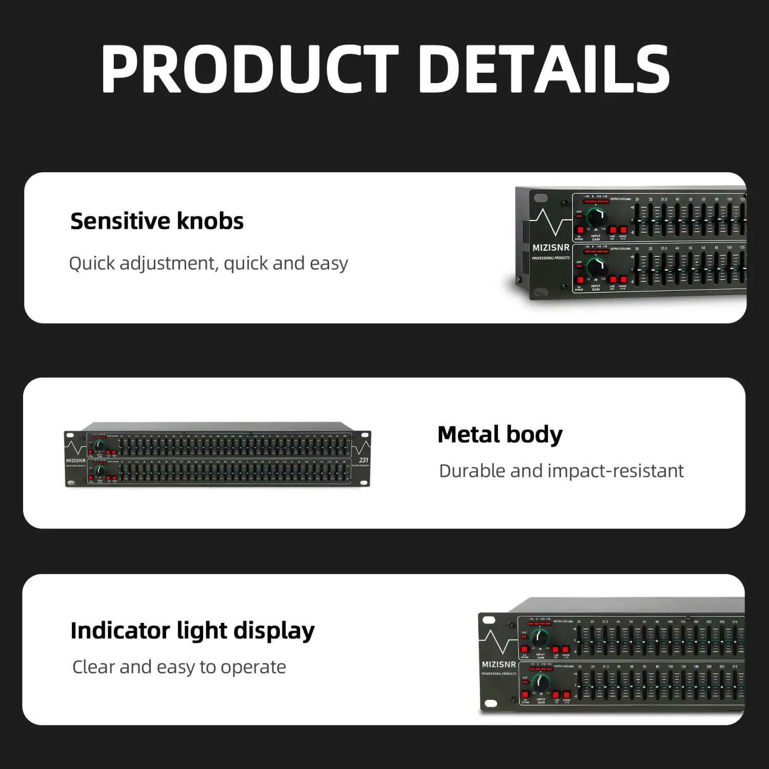 FULUODE EQ-231 Graphical equalizer 31-band stereo equalizer suitable for home audio dual-channel professional DJ equalizer