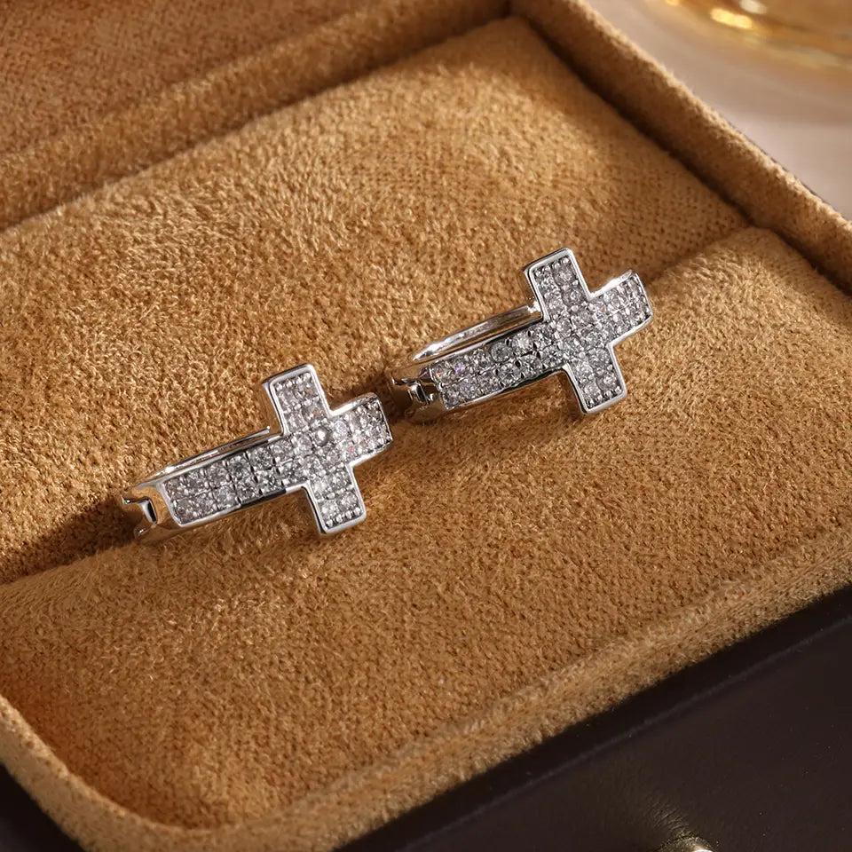 ZAKOL Hip Hop Rock Ice Out Cubic Zirconia Cross Stud Earrings for Men Women Punk Personalized Trendy Party Jewelry Gifts