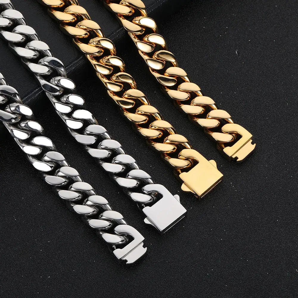Wholesale Hip Hop Jewelry Stainless Steel Men Flat 4 Side Curb Cuban Link Chain Necklace For Men Drop Shipping