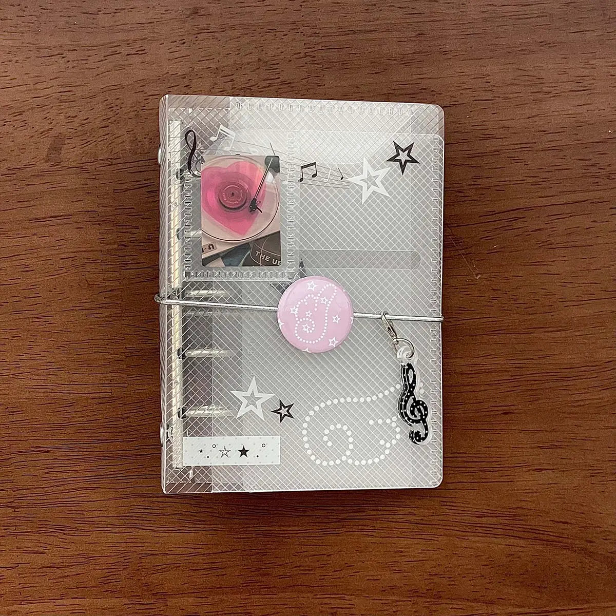 Music Theme M5 Binder Notebook Scrapbook PP Twill Tri-Fold with Tie Closure Photo Album Card Organizer Portable Planner