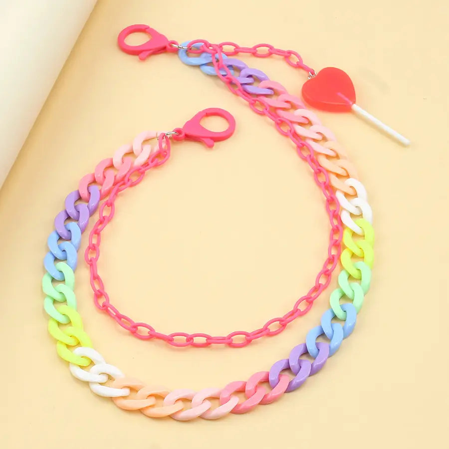 Hip Hop Rainbow Resin Chain Keychain Men Women Waist Chain Multicolor Acrylic Heart Lollipop Pants Trousers Chain Punk Jewelry